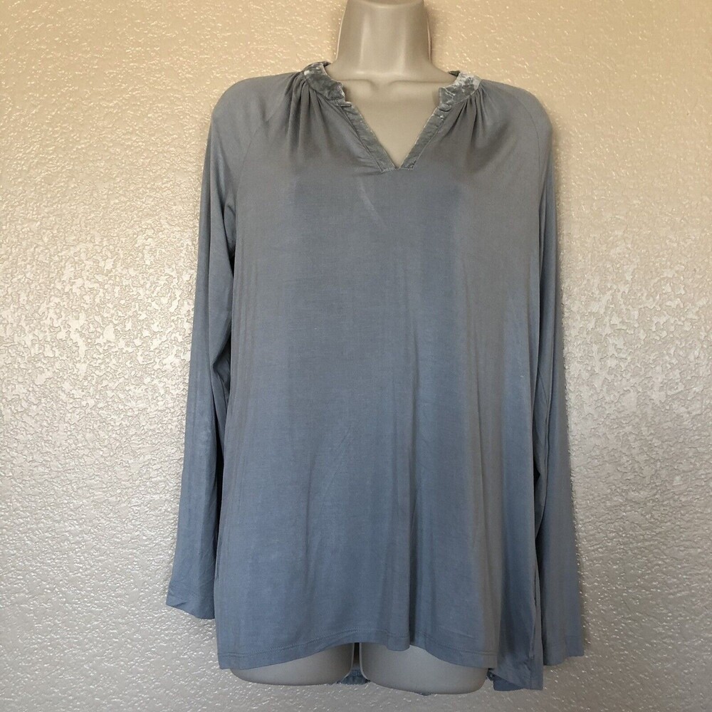 Soft Surroundings Velvet Back Long Hi-Low Sleeve Tunic Top XS Gray $88 K055